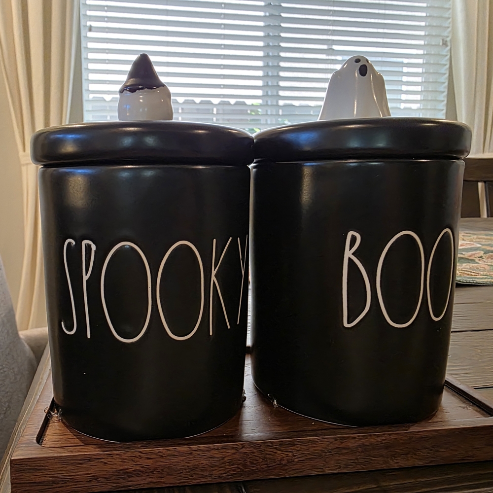 Rae Dunn Black Spooky Boo Canister Set